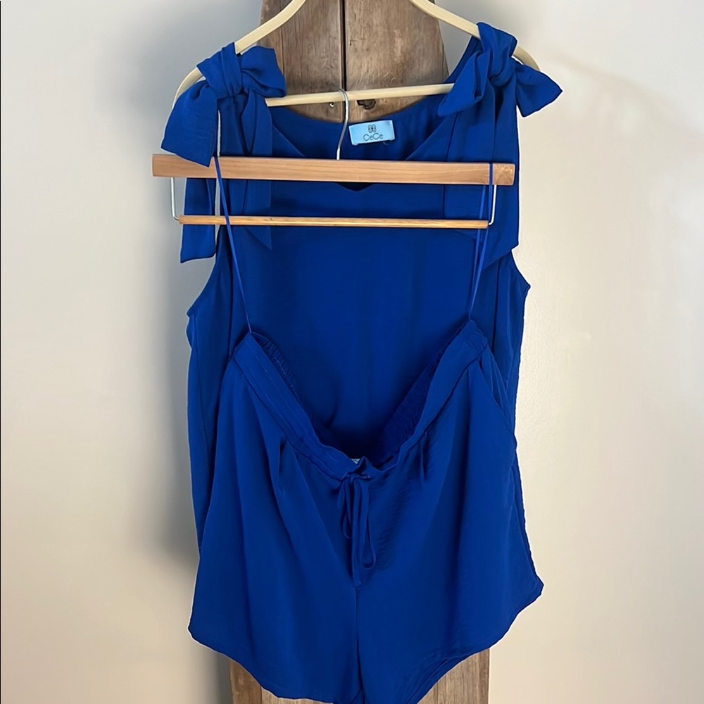 CeCe Blue Tie Front Sleeveless Tank Top